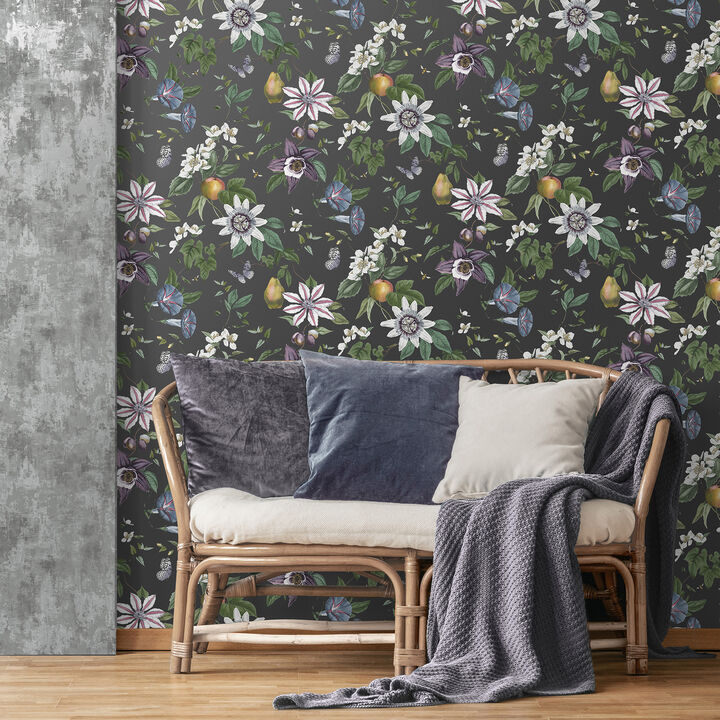 Sierra Black Floral Wallpaper