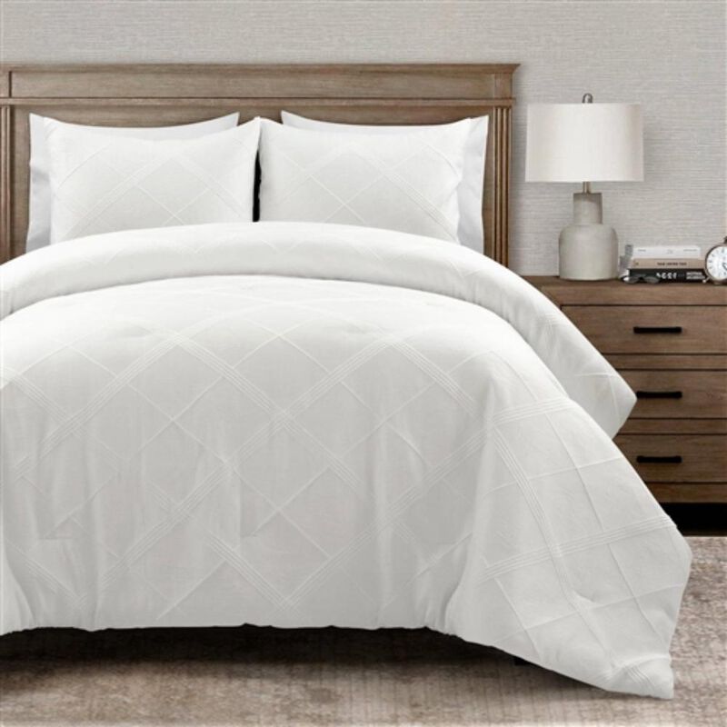 Hivvago Full/Queen White Diamond Jacquard 3 PCS Comforter Set