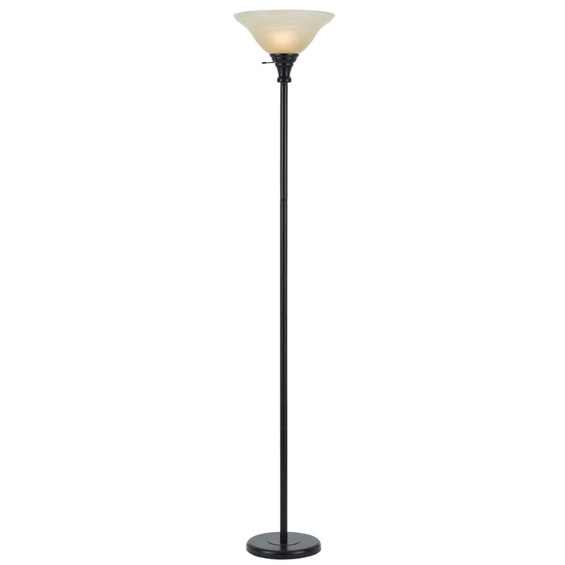 HomeRoots 71" Bronze Torchiere Floor Lamp With Beige Frosted Glass Dome Shade image number 2
