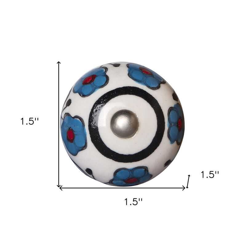 HomeRoots Set of Eight Blue And White Ceramic And Metal Drawer Pull Knobs image number 4
