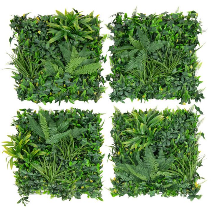 Hivvago 4 Pieces Artificial Hedge Boxwood Panels with Diverse Leaves