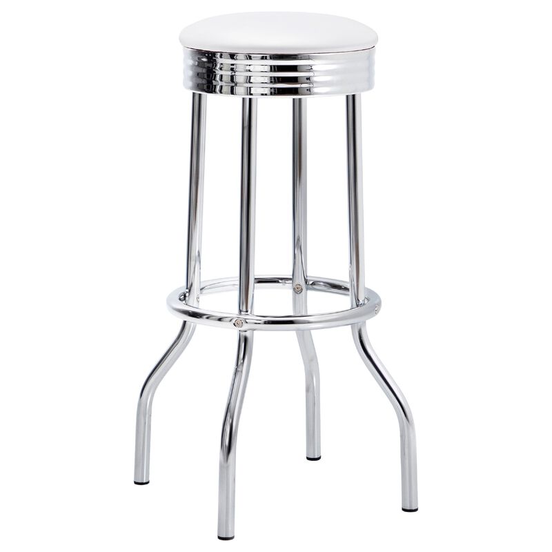 Loy 3 Piece Retro Bar Table Set, Round White Top, 2 Stools, Chrome