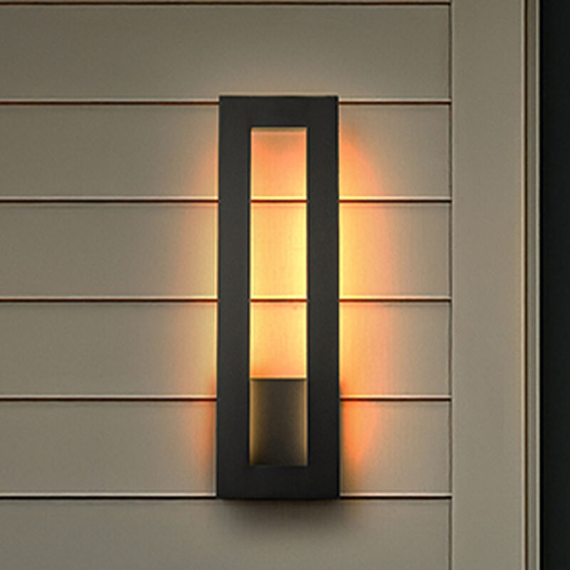 H20'' Modern Outdoor Integrated LED Wall Light 24W Matte Black Linear Exterior Sconce with Frosted Acrylic Shade Up/Down Wall Mount for Porch Patio Garage Entryway image number 1
