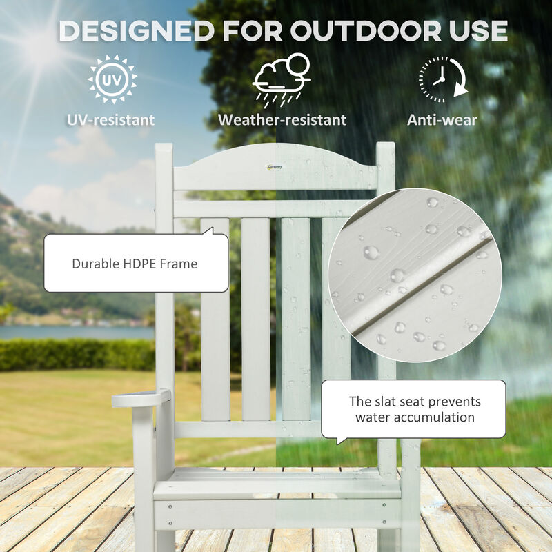 Outsunny Outdoor Rocking Chair, All Weather-Resistant HDPE Rocking Patio Chairs with Rustic High Back, Armrests, Oversized Seat and Slatted Backrest, 350lbs Weight Capacity, Light Gray