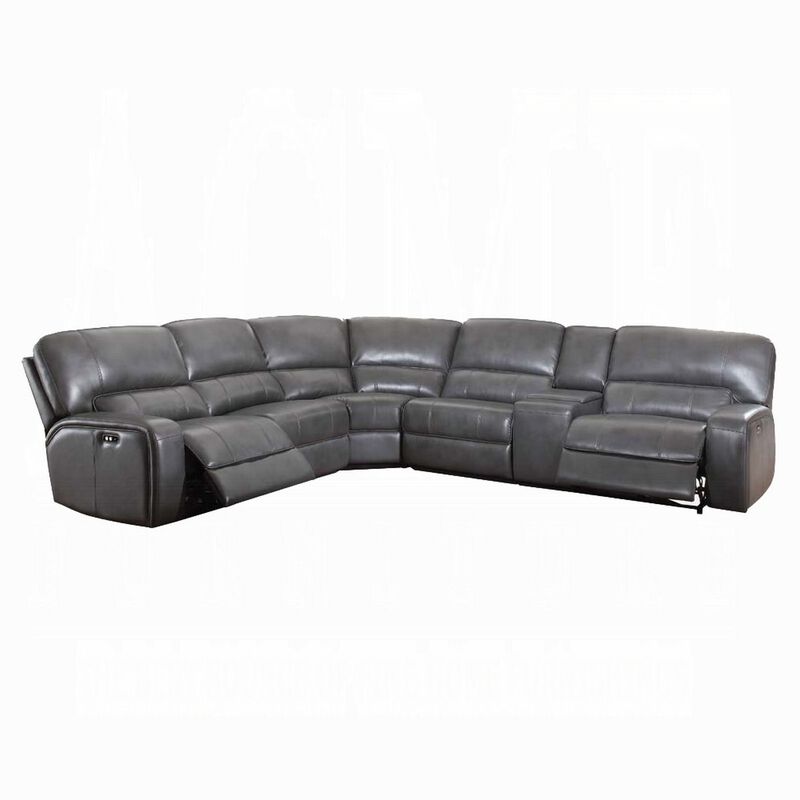 Saley Power Motion Sectional Sofa, USB, Gray Faux Leather, Console - Benzara image number 0