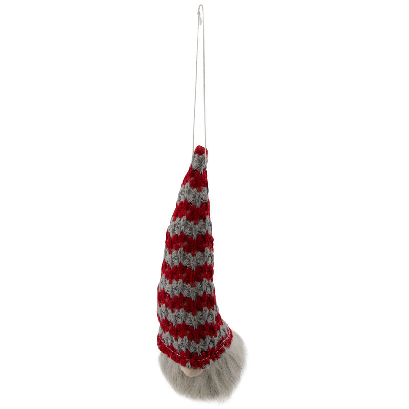 8" Lighted Red and Gray Knit Gnome Head Christmas Ornament image number 7