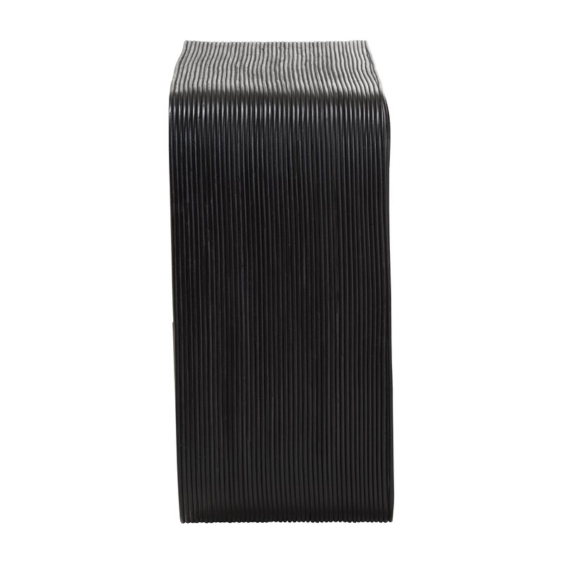 bali & pari Abebi Black Rattan Console Table - Modern Accent Table with Waterfall Silhouette and Open Hairpin Legs, Boho Coastal Style for Entryway, Hallway, or Living Room