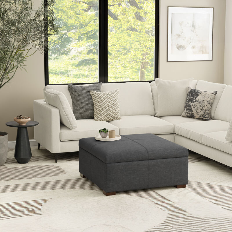 Gabbie 36 inch Wide Contemporary Square Square Coffee&nbsp;Table Storage Ottoman in Slate Grey Polyester Linen, Assembled image number 2