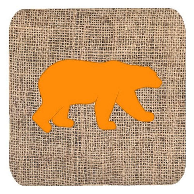Caroline's Treasures BB1005-BL-OR-FC Bear Burlap and Orange Foam Coasters (Set of 4), 3.5 H x 3.5 W, Multicolor
