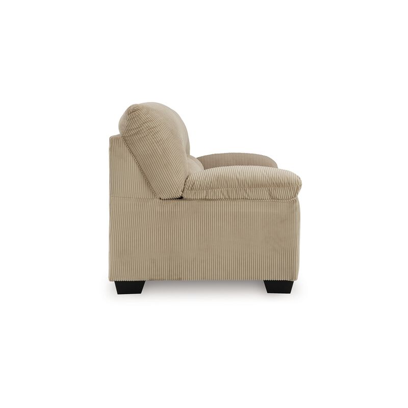 Simy Loveseat, 63 Inch Modern Style Sand Beige Polyester, Pillow Arms - Benzara