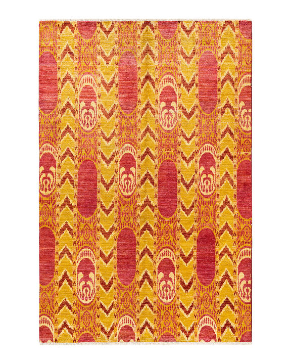 Modern, One-of-a-Kind Hand-Knotted Area Rug  - Orange, 6' 1" x 9' 3"