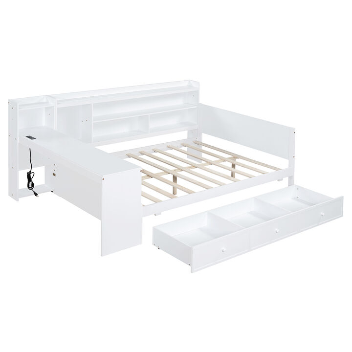 Merax Multifunctional Pine Daybed with Desk & Storage