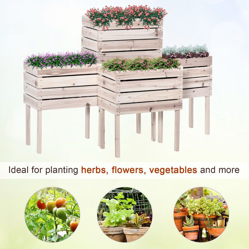 Hivvago 4-Piece Raised Garden Bed with Legs Wooden Planter Kit image number 6