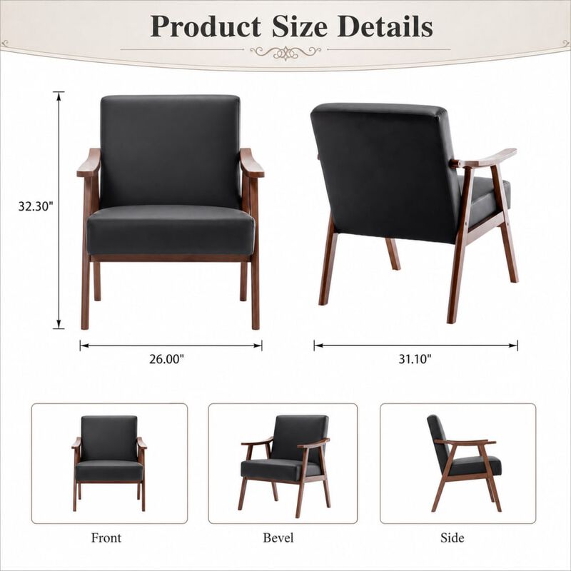 GOODSILO Mid-Century Modern Accent Chair, Wingback Lounge Chair with Thick Backrest for Living Room, Bedroom and Reading Spaces image number 1