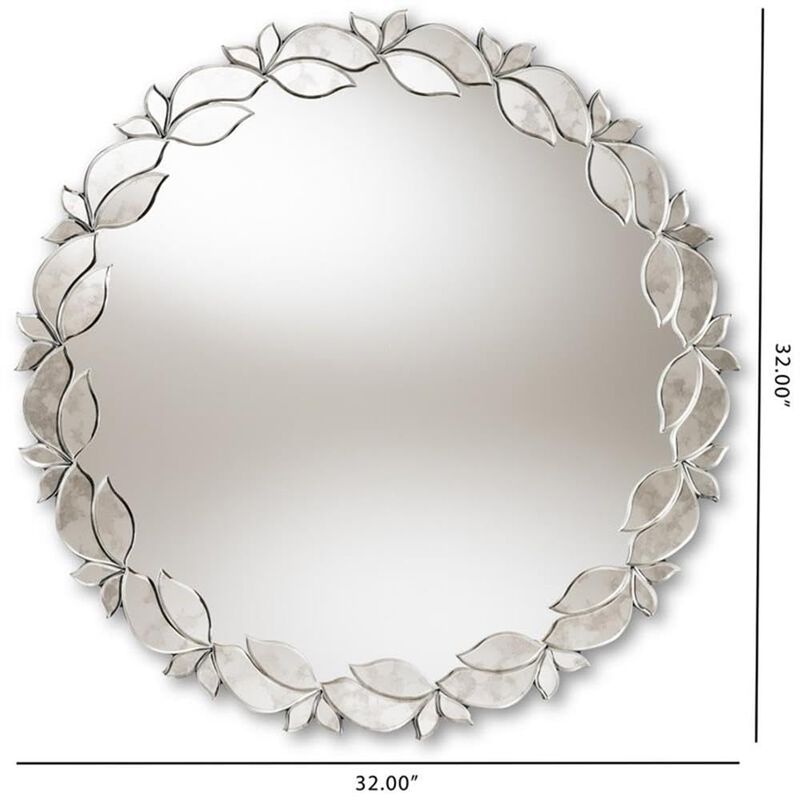 Baxton Studio Luiza Modern and Contemporary Silver Finished Round Petal Leaf Accent Wall Mirror image number 2