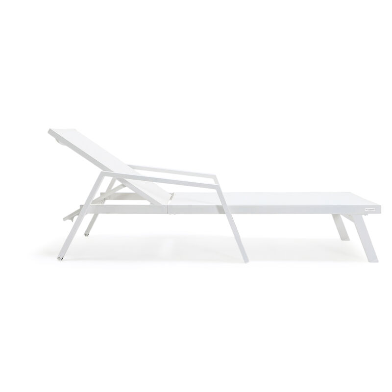 LeisureMod Marlin Adjustable Patio Chaise Lounge Chair with Armrests &ndash; White Aluminum