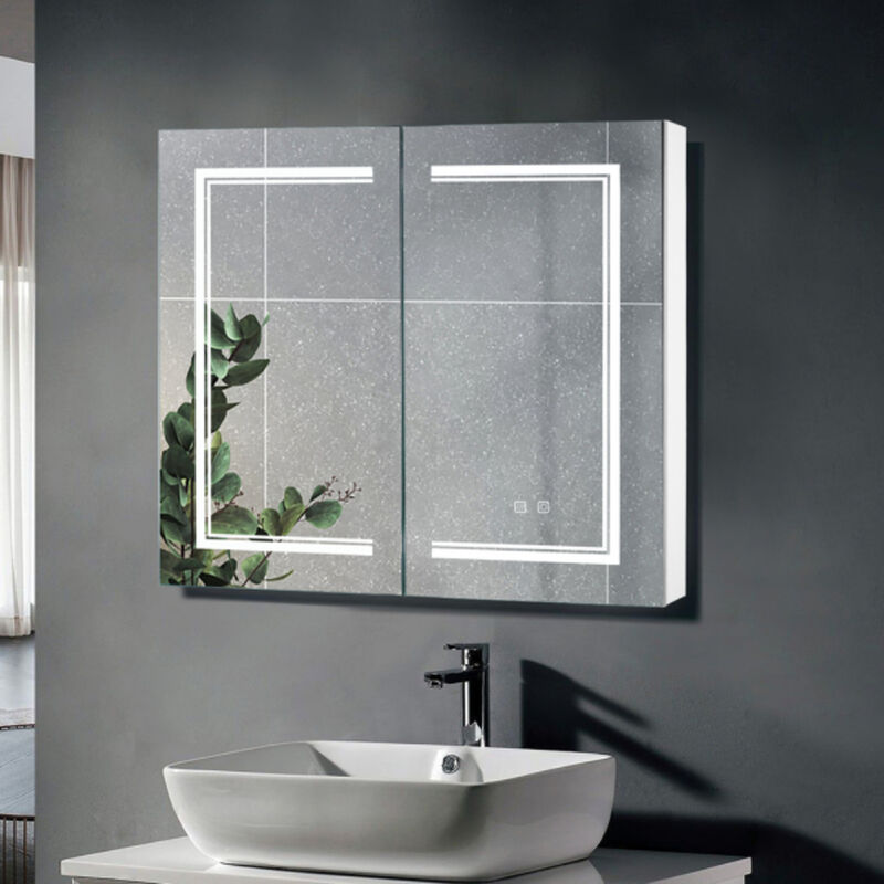 Bathroom Wall Cabinet with LED Light Anti-Fog Mirror and Adjustable Brightness