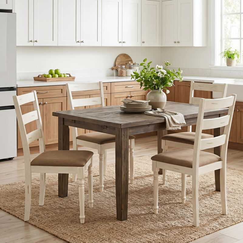 Wooden Dining Room Chairs Set of 4 with Linen Upholstered Seats and Slatted Backs-White image number 3
