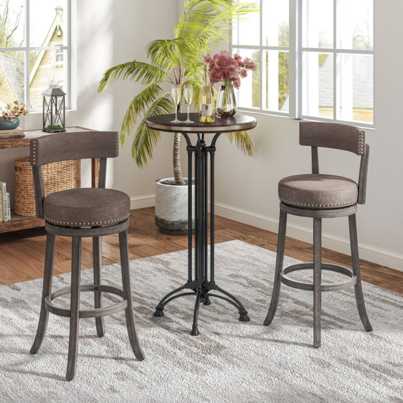 Set of 2 Counter Height Chairs with 360° Swivel Seat and Rubber Wood Frame