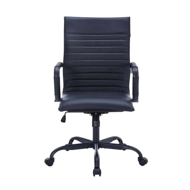 LeisureMod Harris Ergonomic High-Back Office Chair – Leather Upholstery, Adjustable Swivel, Tilt, and Black Iron Frame for Office & Conference Use