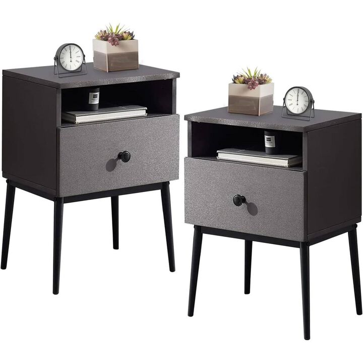Set of 2 Modern End Tables with Storage – Mid-Century Wooden Design