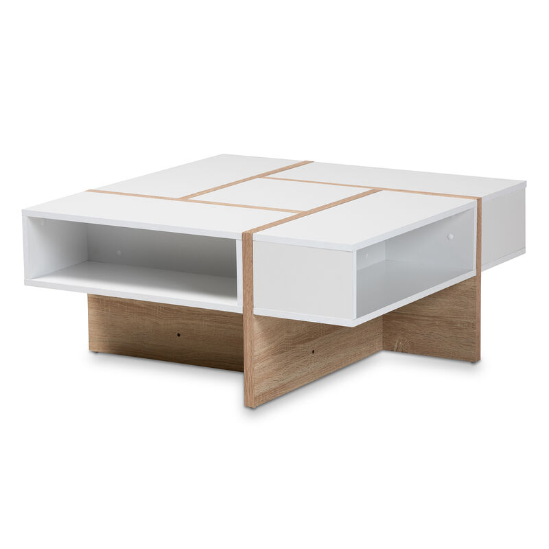 Baxton Studio Rasa Modern And Contemporary Two Tone White And Oak Finished Wood Coffee Table