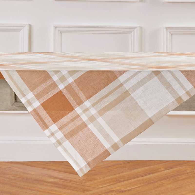 Solino Home Fall Harvest Plaid 100% Linen Table Throw &ndash; Handcrafted, Machine Washable, Perfect for Holiday and Everyday Dining