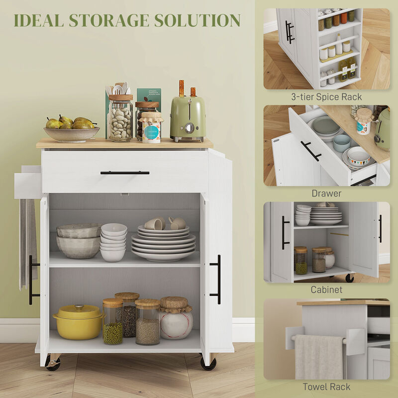 Hivvago Utility Kitchen Island on Wheels with Drawer and Doors image number 3