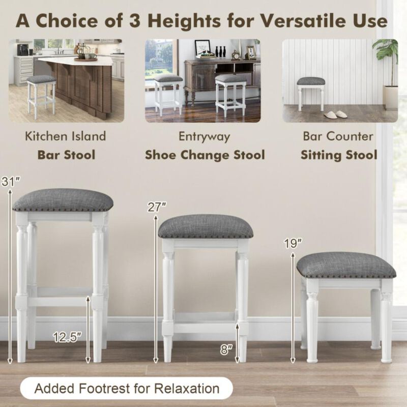Hivvago 3 Heights Square Saddle Stool Set of 2 with Footrests and Padded Seats