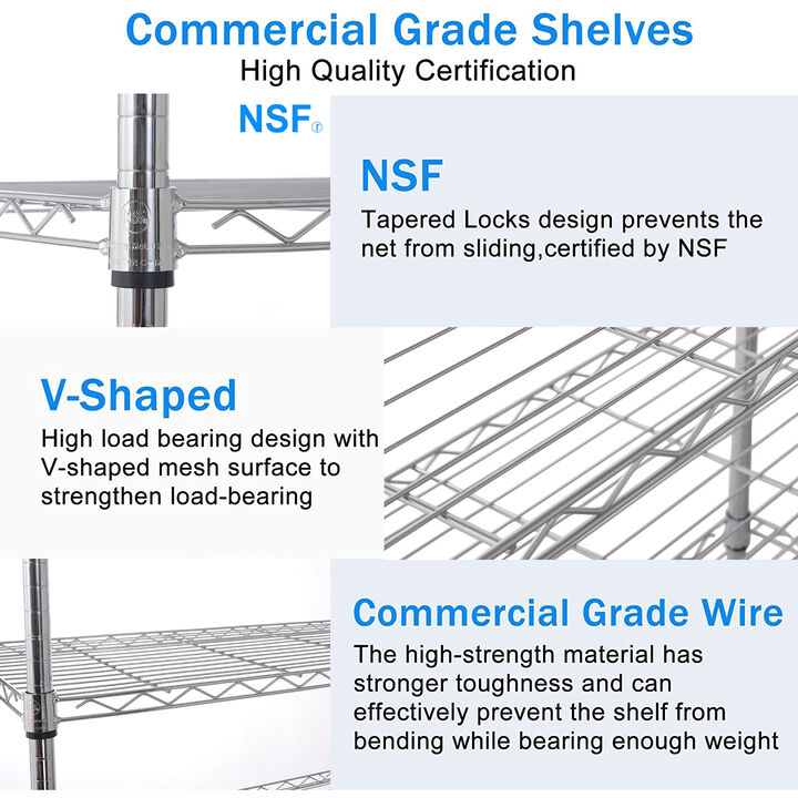 5 Tier Shelf Wire Shelving Unit, NSF Heavy Duty Wire Shelf Metal Large Storage Shelves Height Adjustable Utility for Garage Kitchen Office Commercial Shelving Steel Layer Shelf - Chrome