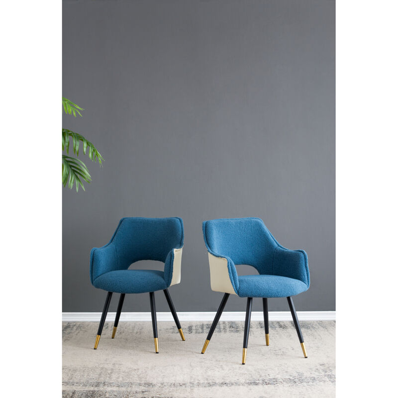 Set of 2 Blue Fabric Side Chair, Living Room Bedroom Kitchen Vanity Accent Chair, 23" x 23" x 34"
