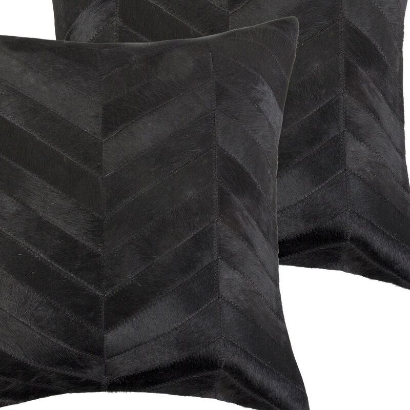 HomeRoots Set of Two 18" Black Chevron Cowhide Throw Pillows image number 3