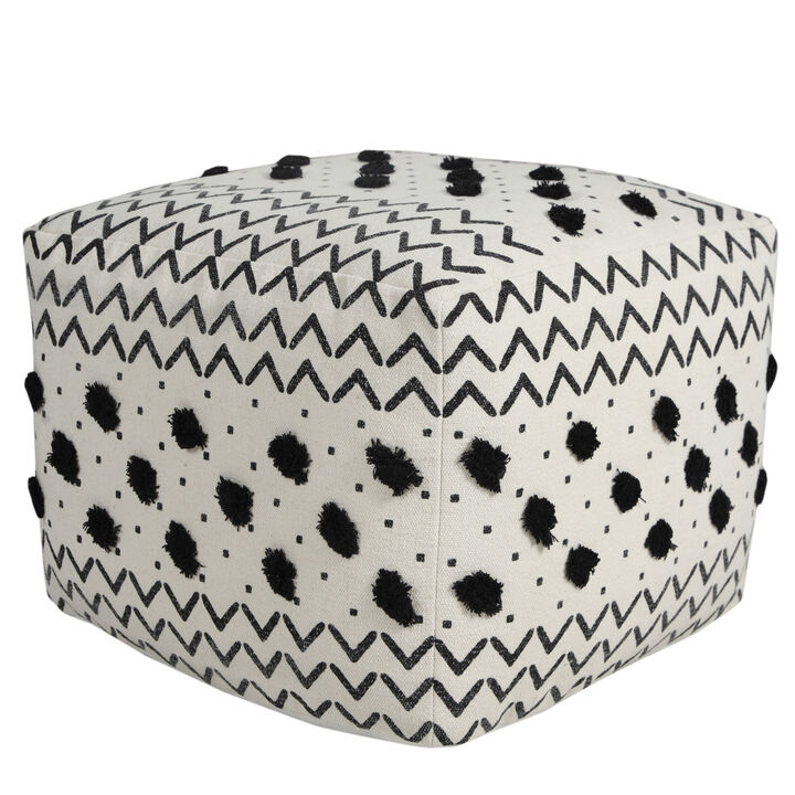 Hivvago 18 Inch White Cotton Chevron Pouf Ottoman