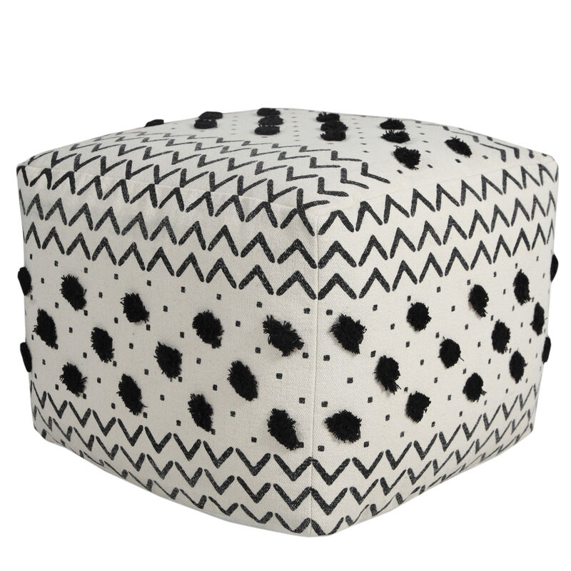 Hivvago 18 Inch White Cotton Chevron Pouf Ottoman