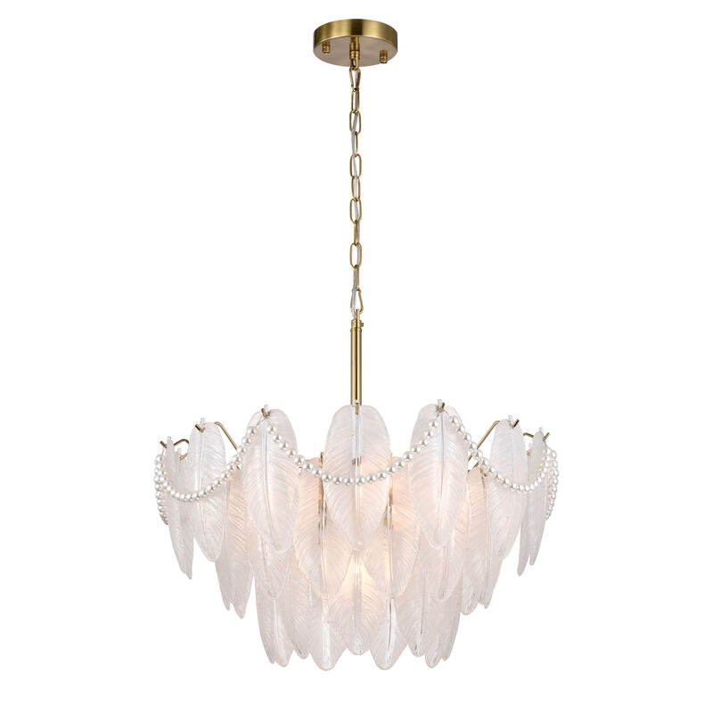 Abril Brushed Shiny Brass 7-Light Glass Feather-shaped Chandelier image number 0
