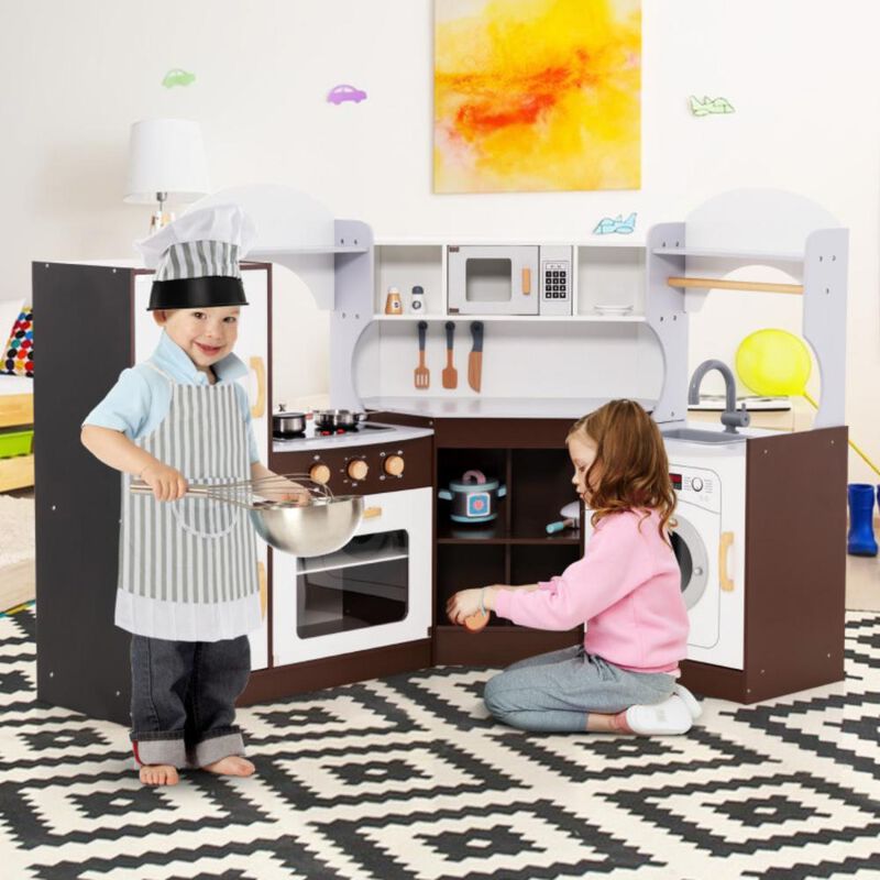 Hivvago Corner Kids Play Kitchen with Washing Machine and Ice Maker Gift for Boys Girls