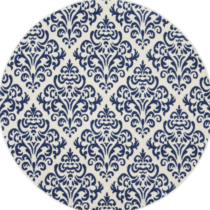 HomeRoots Round Damask Power Loom Area Rug