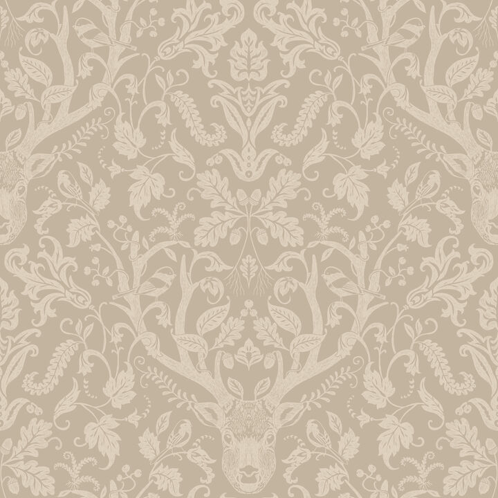 Kiwassa Light Brown Antler Damask Wallpaper