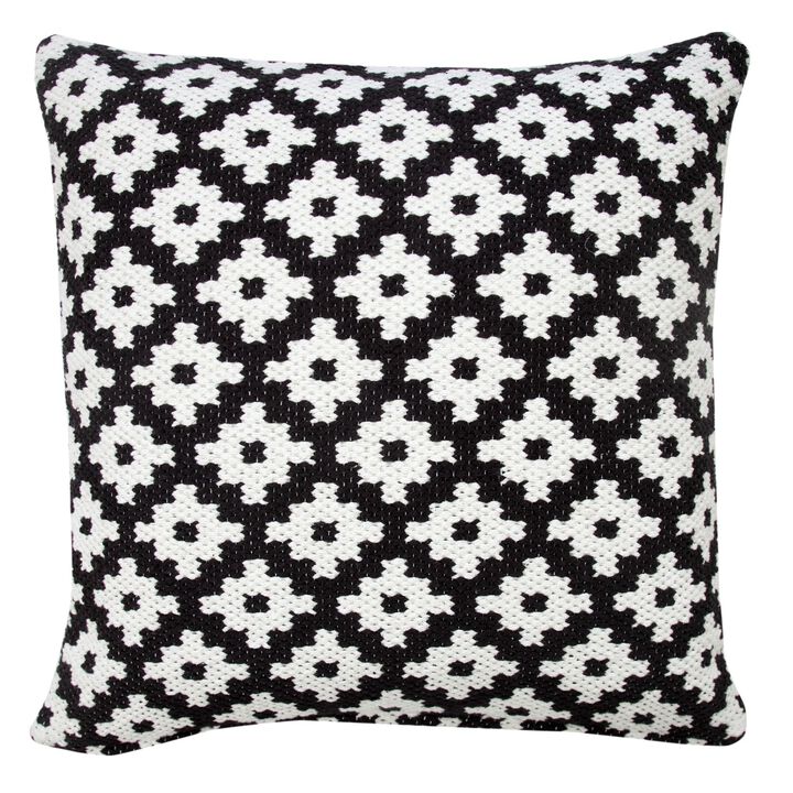 20" Black and White Swiss Sun Geometric Square Throw Pillow