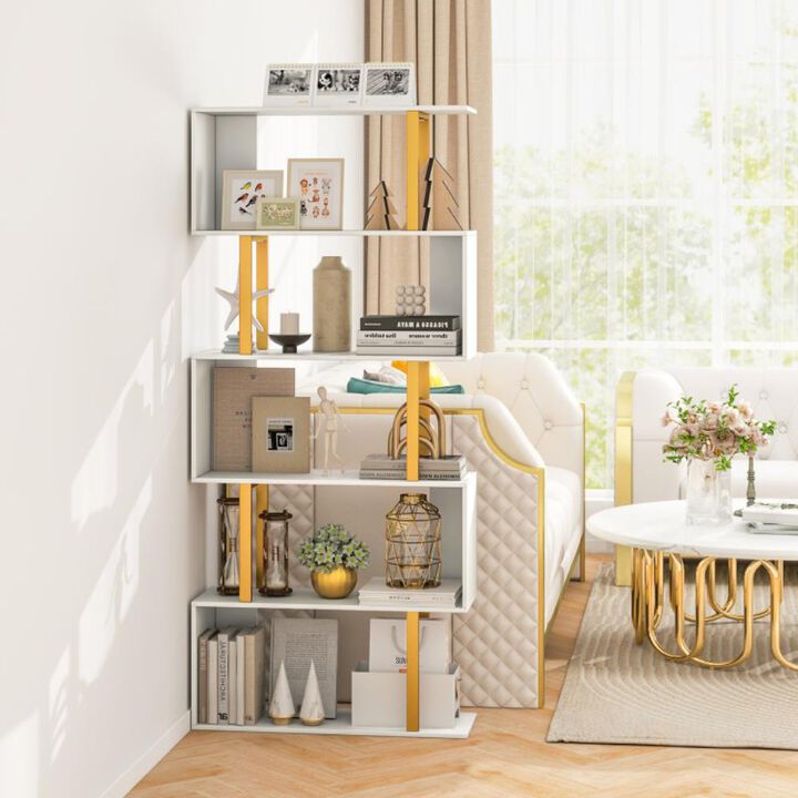 Hivvago Geometric Bookcase with Metal Frame and Anti-tipping Kits-6-Tier