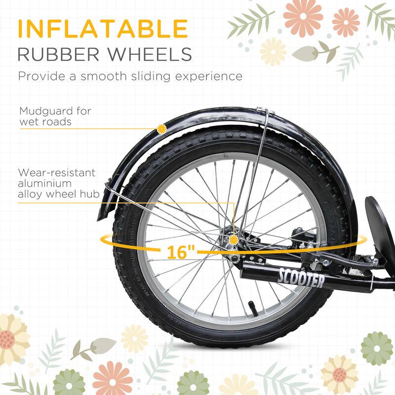 BreeBe Youth Scooter, Kick Scooter with Adjustable Handlebars, Double Brakes, 16" Inflatable Rubber Tires, Basket, Cupholder image number 6