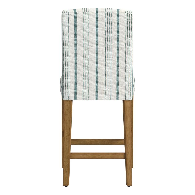 Pior Counter Stool Chair, Blue and White Stripe, Brown Wood Legs