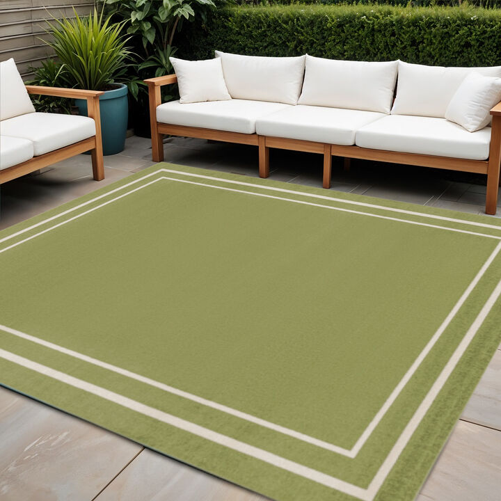 HomeRoots 5' Green And Ivory Square Indoor Outdoor Area Rug