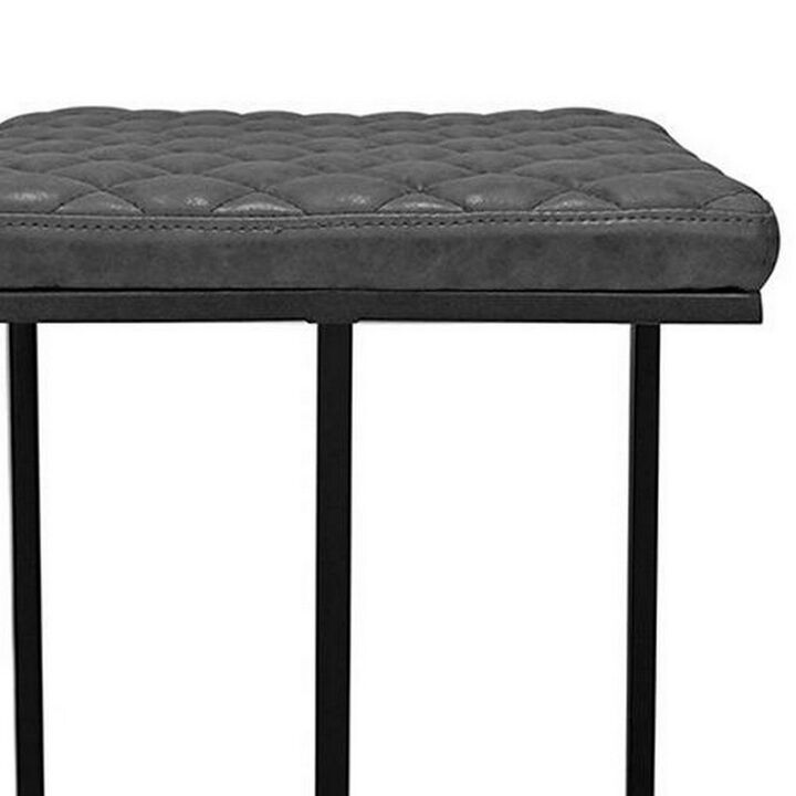 27 Inch Bar Stool, Set of 2, Tufted Seat, Black Faux Leather Upholstery - Benzara