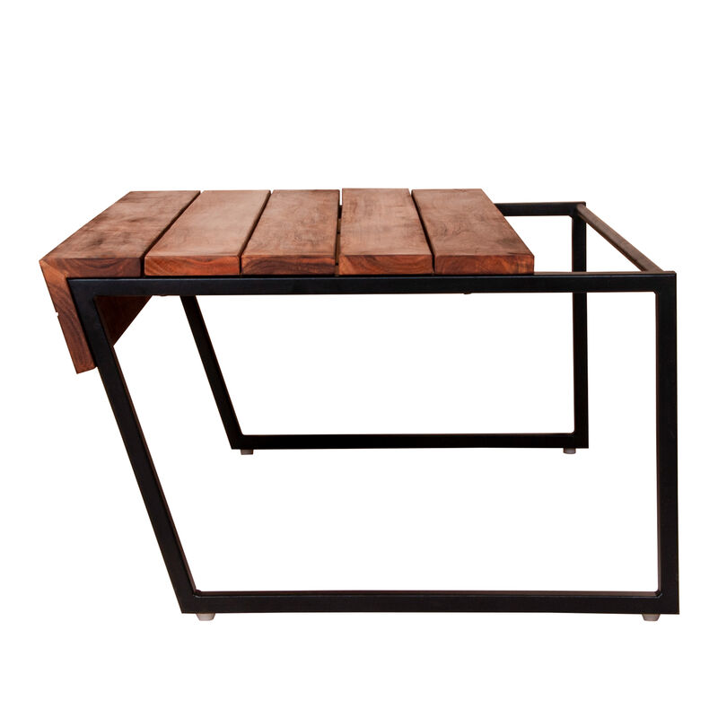 41.7 Inch Rectangular Coffee Table with Plank Style Top, Metal Frame, Brown and Black
