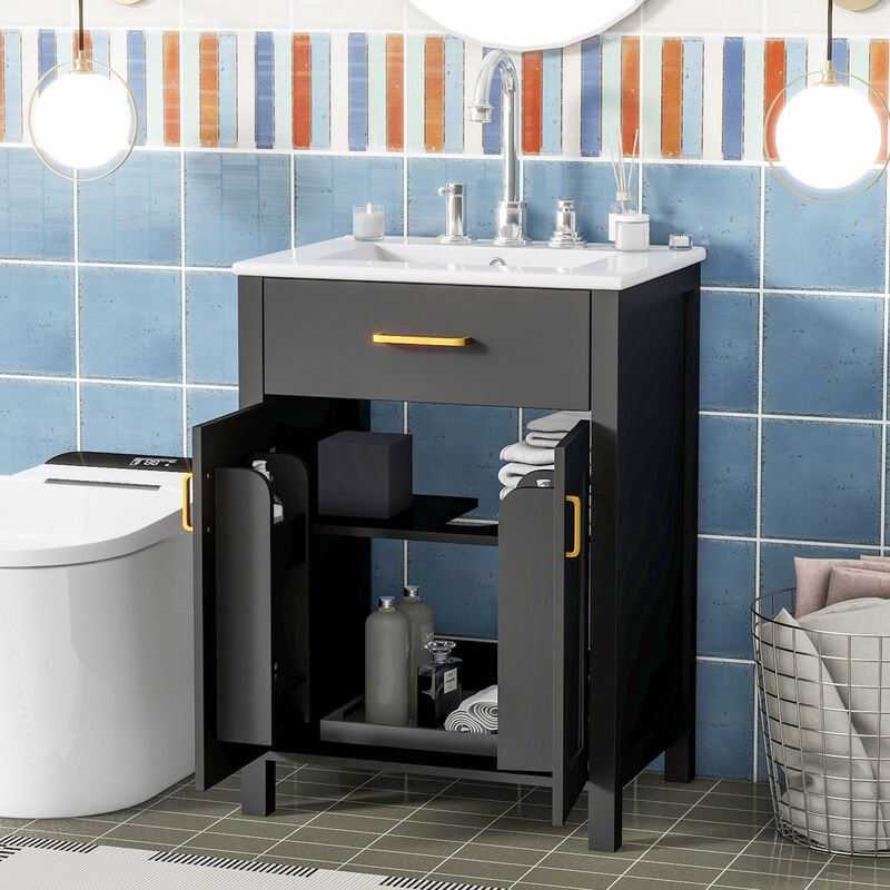 ELEMENT ACE Compact Bathroom Vanity Combo with Ceramic Sink and Soft Close Doors for Small Space Efficiency image number 5