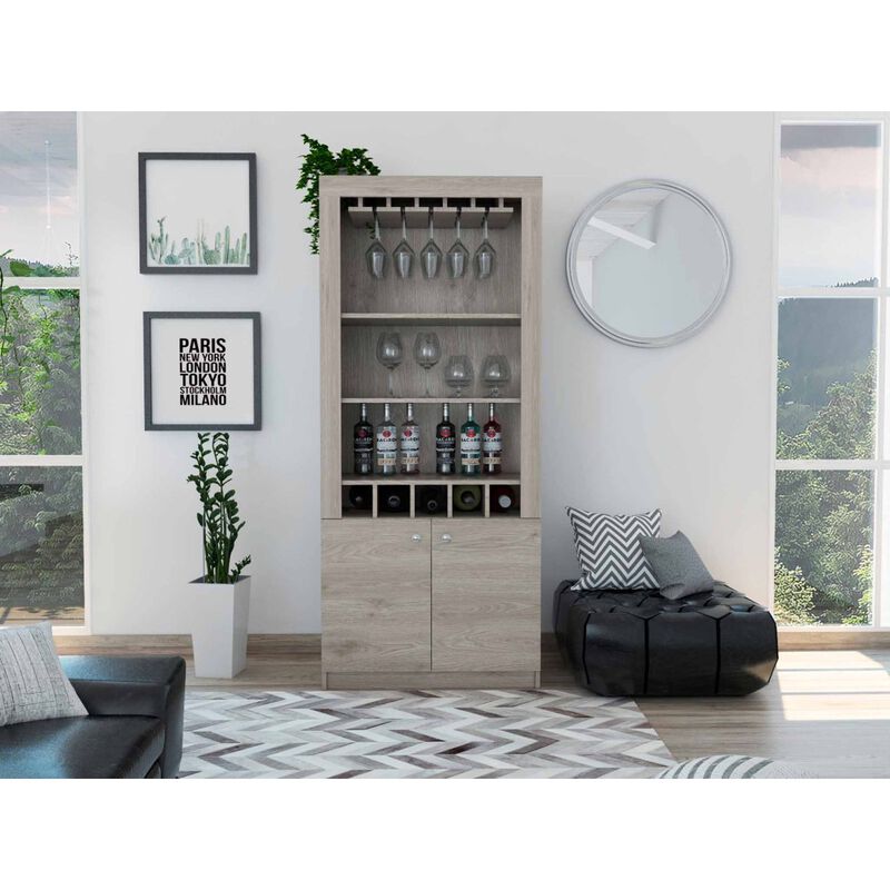Plympton 3-Shelf Rectangle 5-Bottle Bar Cabinet Light Gray