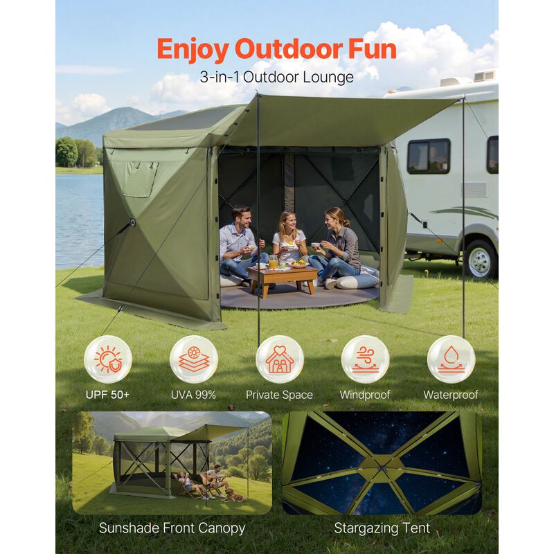 Pop Up Gazebo Screen House with Carry Bag and Removable Canopy Top-Green image number 6
