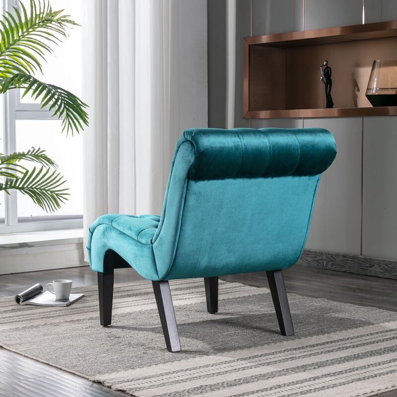 Modern Velvet Accent Chair, Armless Button Tufted Upholstered Barrel Chair with Wood Legs for Living Room, Bedroom, Office image number 4