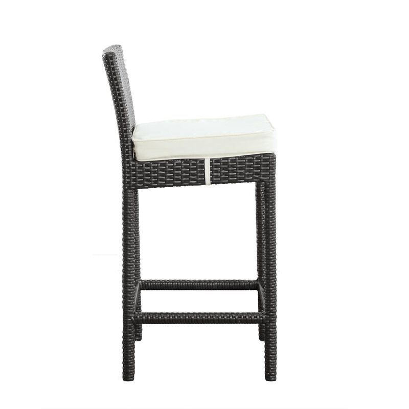 Modway Convene Wicker Rattan Outdoor Patio Bar Stool with Cushion in Espresso White